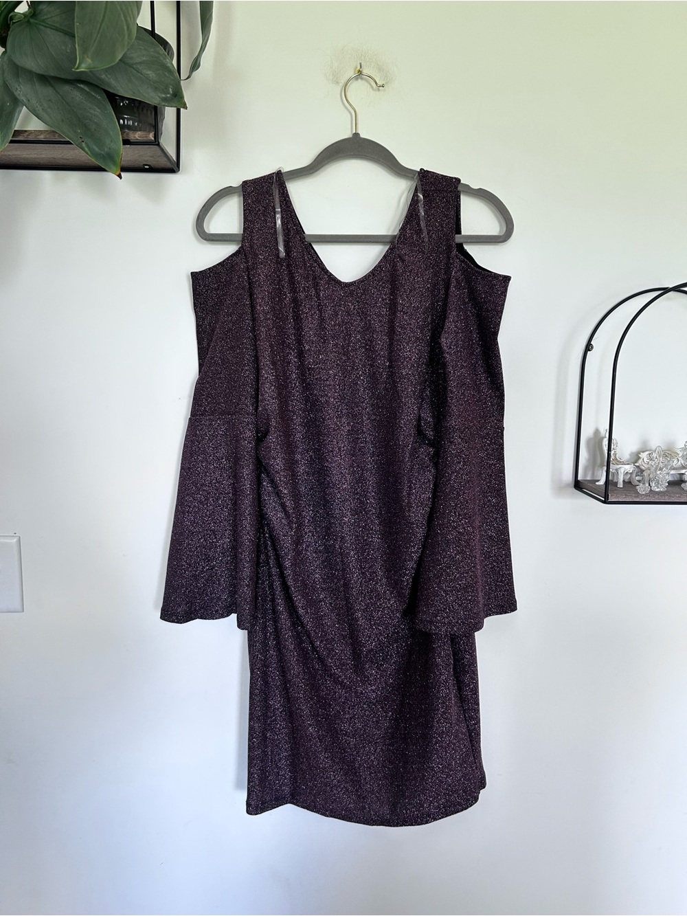 NWT Pink Blush Maternity Sparkle Cold Shoulder Long Bell‎ Sleeve Mini Dress